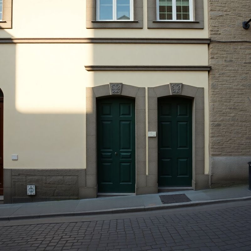 Vieux-Québec cobblestone street with a cream-painted stone facade and a discreet forest-green door